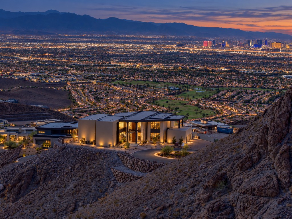 11 Stoneshead from the ridge at twilight, above the lit Las Vegas valley